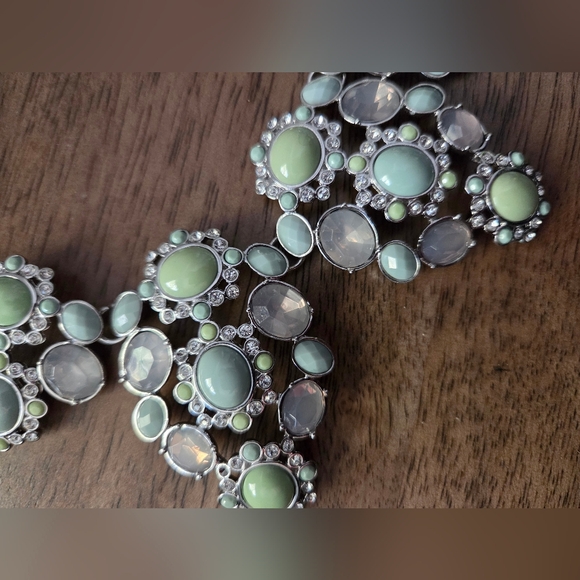 Lia Sophia Silver and Pastel Green Blue Pink Statement Necklace - Picture 3 of 4